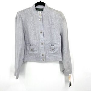 NWT HARVE BENARD *FLAWED* Blue 100% Linen Button Up Blazer Jacket Size 4